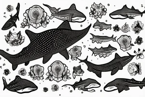 Whale shark made of flowers tattoo idea