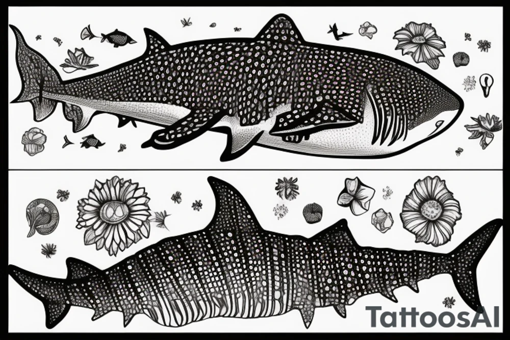 Whale shark made of flowers tattoo idea