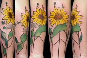 delicate sunnflowers that look relastic. very dainty but detailed and botanical. tattoo idea