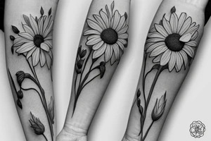 delicate sunflowers that look realistic. very dainty but detailed and botanical. tattoo idea