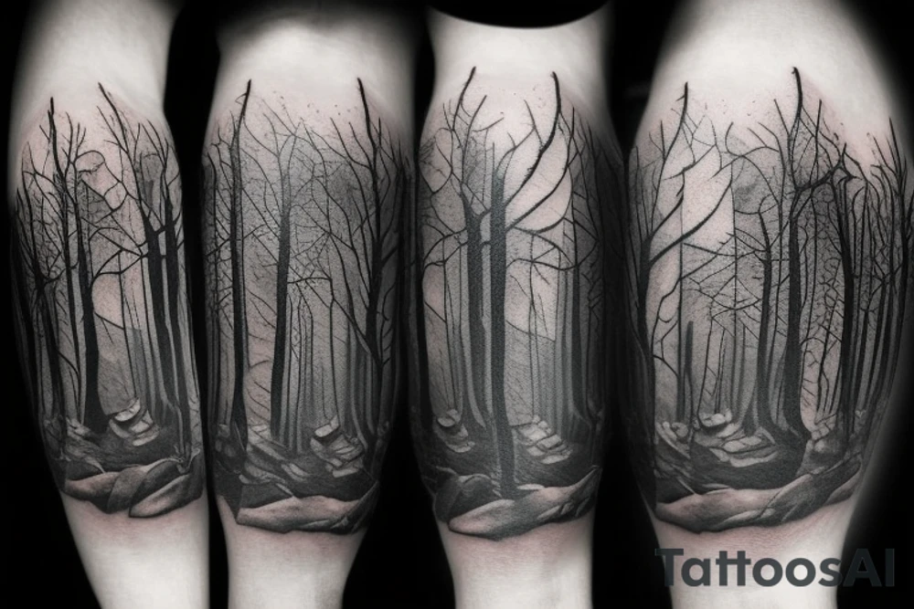 Dark Gothic style broken clocks in a dark forest tattoo idea Dark Gothic style broken clocks in a dark forest tattoo idea
