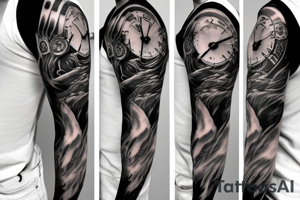 Dark Gothic style time being wasted sleeve tattoo tattoo idea Dark Gothic style time being wasted sleeve tattoo tattoo idea