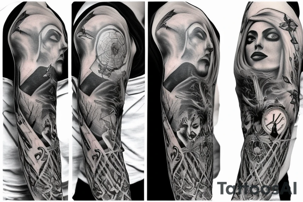 Dark Gothic style time being lost sleeve tattoo tattoo idea Dark Gothic style time being lost sleeve tattoo tattoo idea