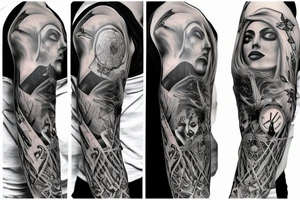Dark Gothic style time being lost sleeve tattoo tattoo idea