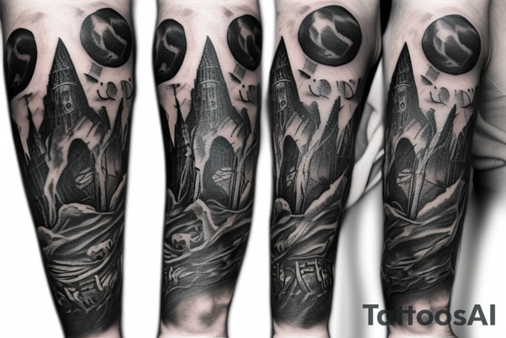 Dark Gothic style time being lost sleeve tattoo tattoo idea Dark Gothic style time being lost sleeve tattoo tattoo idea