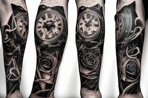 Dark Gothic style time being lost sleeve tattoo tattoo idea