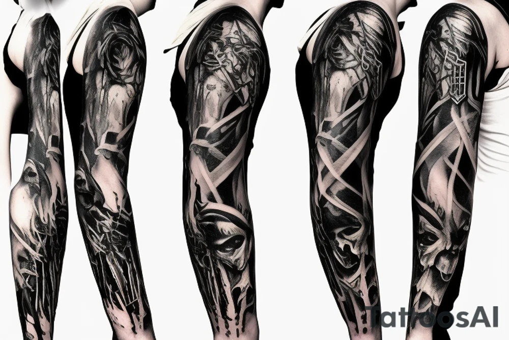 hyper realistic Dark Gothic style time being lost sleeve tattoo tattoo idea