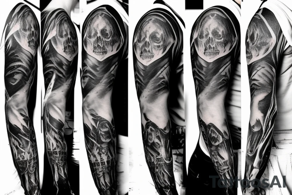hyper realistic Dark Gothic style time being lost sleeve tattoo tattoo idea