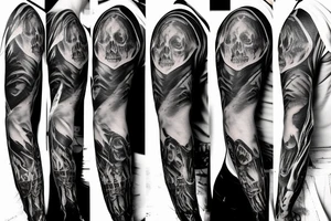 hyper realistic Dark Gothic style time being lost sleeve tattoo tattoo idea
