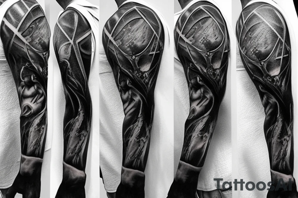 hyper realistic Dark Gothic style time being lost sleeve tattoo tattoo idea