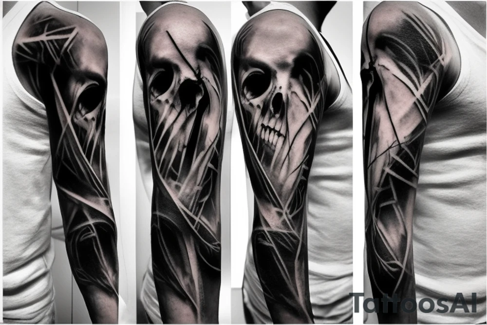 hyper realistic Dark Gothic style time being lost sleeve tattoo tattoo idea
