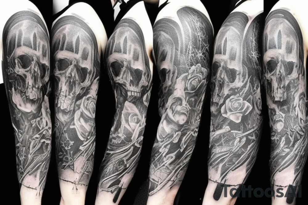 hyper realistic Dark Gothic style time being lost to alcohol sleeve tattoo tattoo idea hyper realistic Dark Gothic style time being lost to alcohol sleeve tattoo tattoo idea