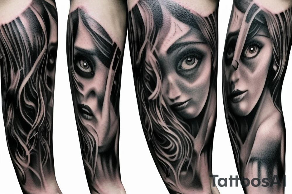 hyper realistic Dark Gothic style time being lost to alcohol sleeve tattoo tattoo idea