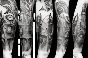 hyper realistic Dark Gothic style time being lost to alcohol sleeve tattoo tattoo idea