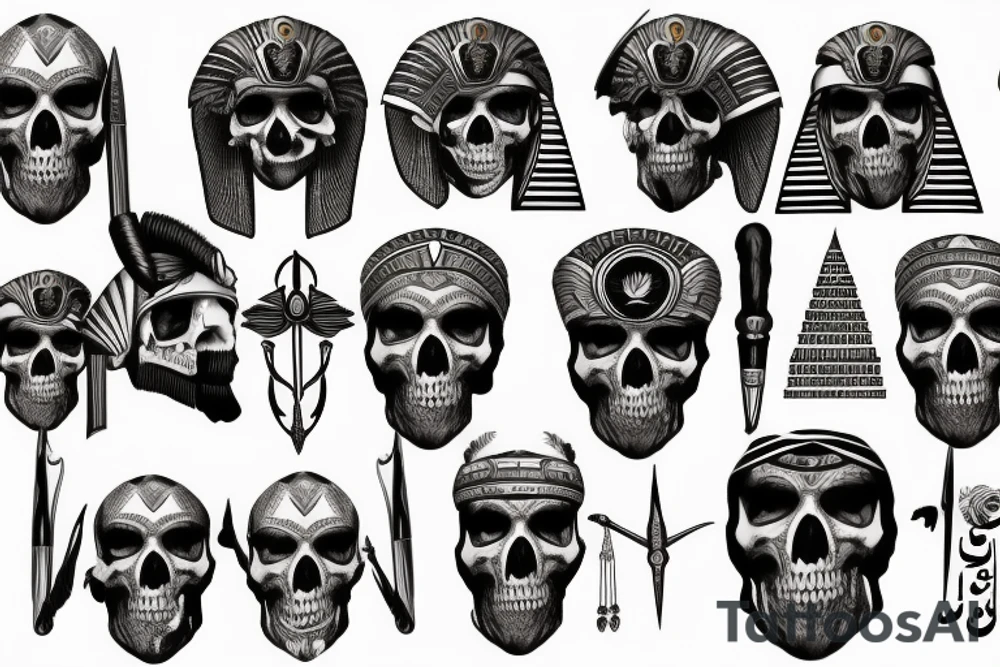 Egyptian warrior skull tattoo idea