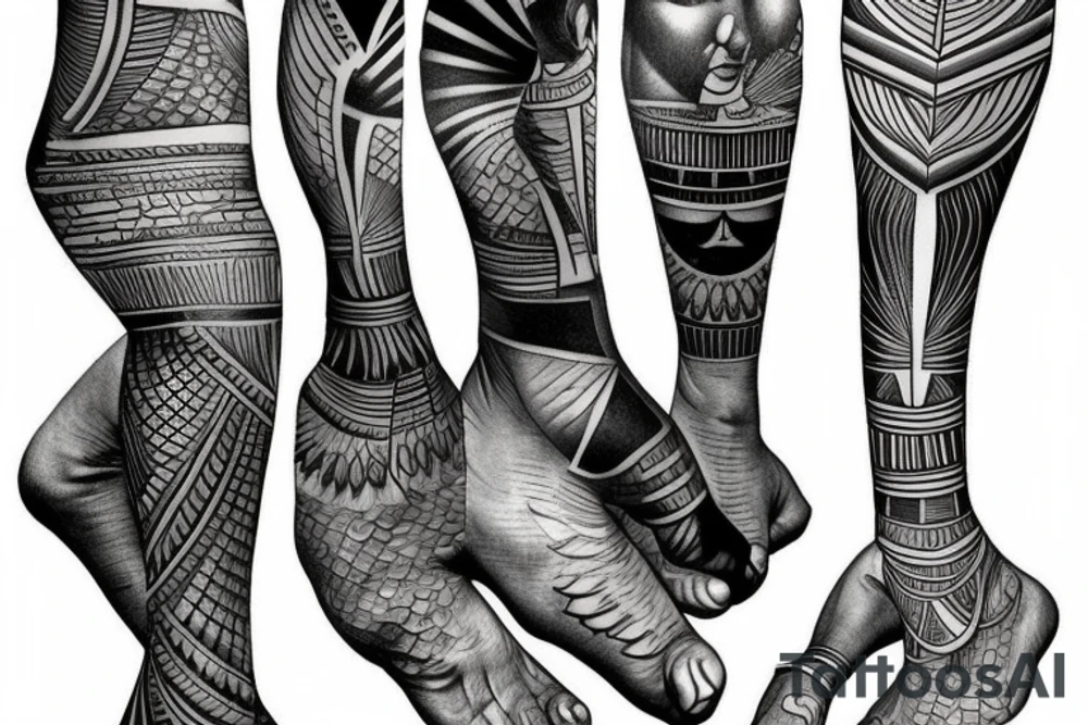 Leg sleeve Egyptian gods tattoo idea