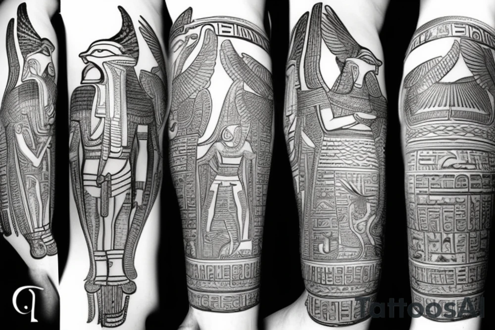 Leg sleeve Egyptian gods tattoo idea