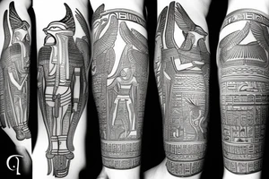 Leg sleeve Egyptian gods tattoo idea