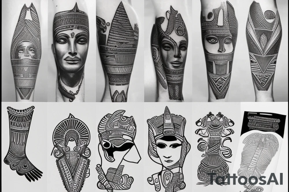 Egyptian King leg sleeve tattoo idea
