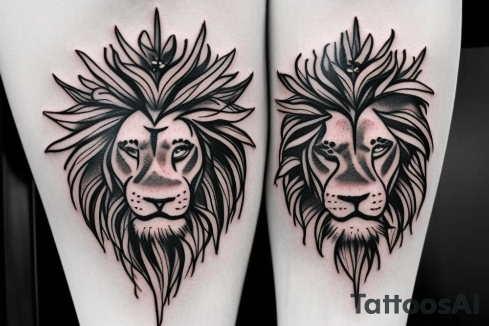 Rose, crown of thorns, lion tattoo idea