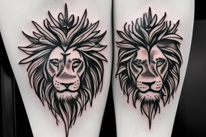 Rose, crown of thorns, lion tattoo idea