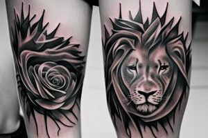 Rose, crown of thorns, lion tattoo idea