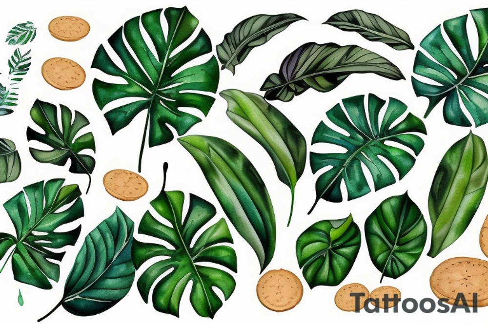 Realistic Monstera leaf, Swiss cheese plant tattoo idea