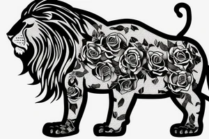 Lion standing on bed of roses tattoo idea