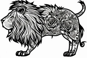 Lion standing on bed of roses tattoo idea