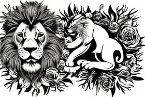 Lion standing on bed of roses tattoo idea