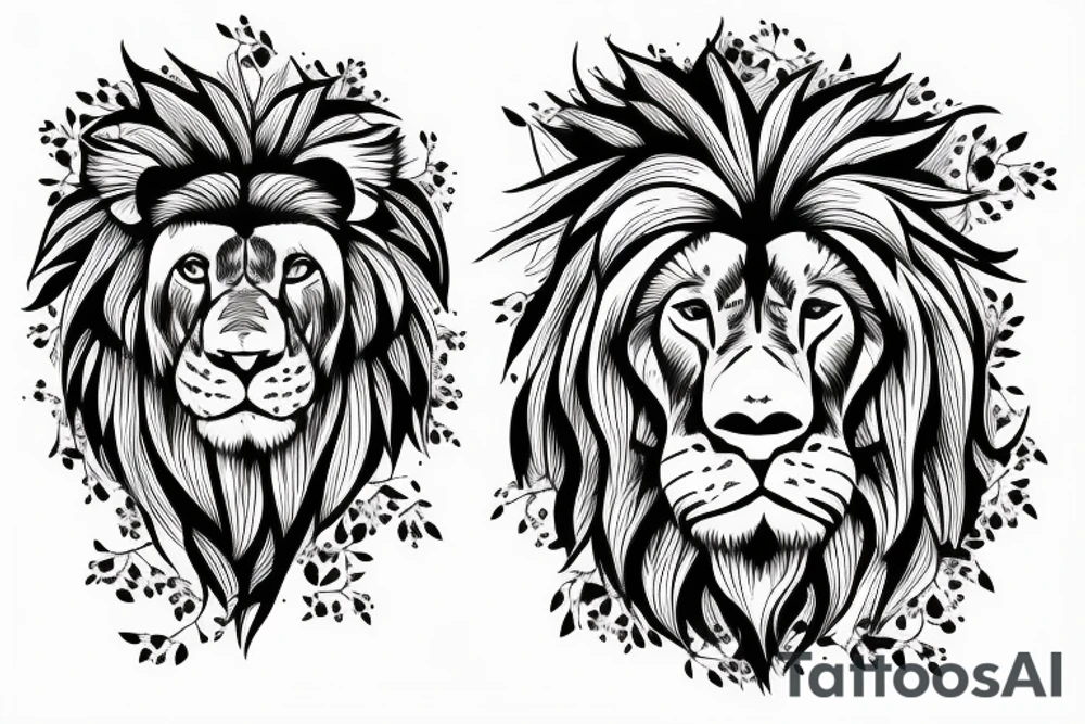 Lion standing on bed of roses tattoo idea