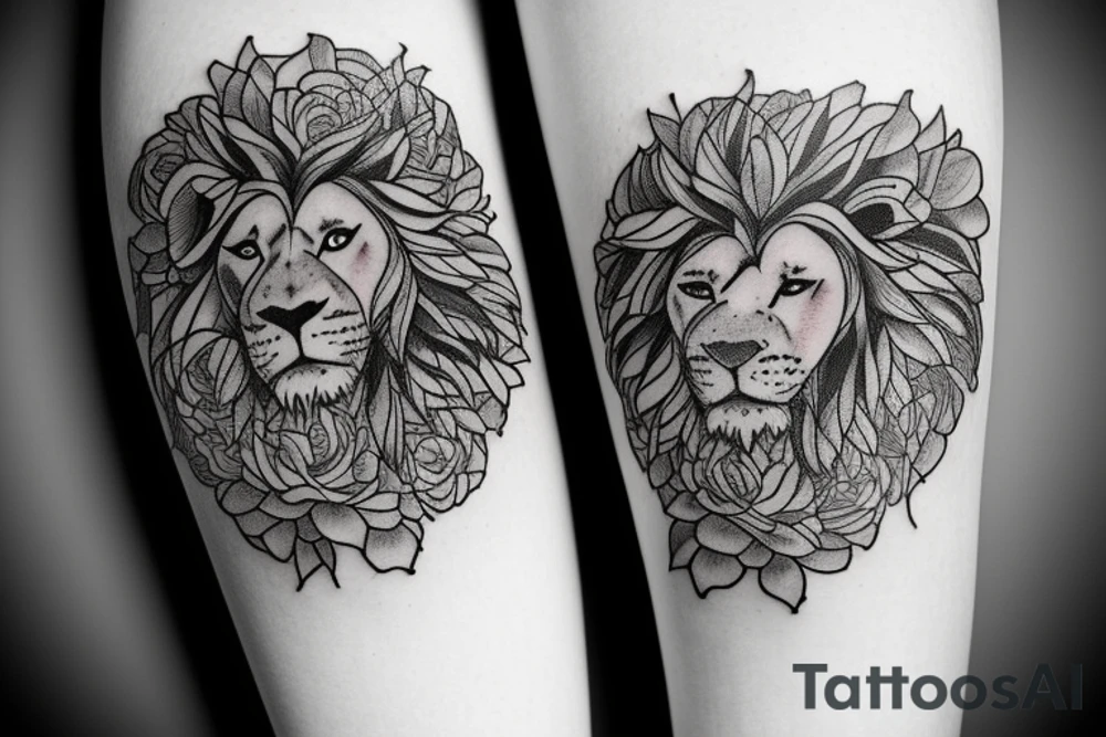Lion standing on bed of roses tattoo idea