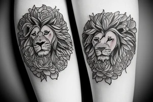 Lion standing on bed of roses tattoo idea