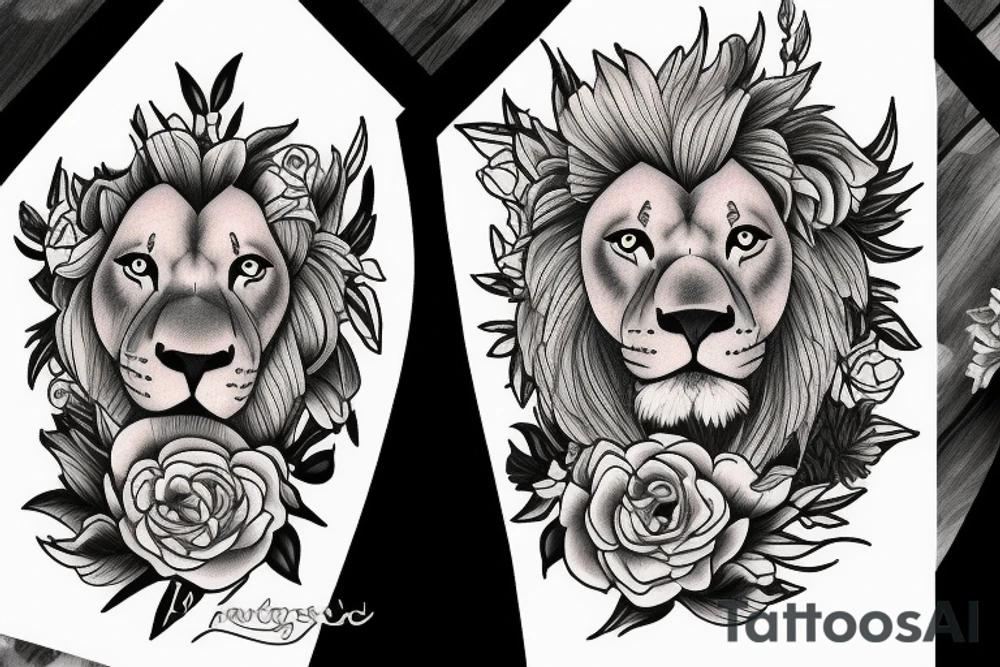 Lion standing on bed of roses tattoo idea