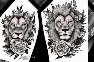 Lion standing on bed of roses tattoo idea