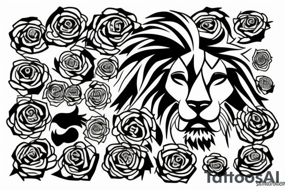 Lion standing on bed of roses tattoo idea