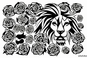 Lion standing on bed of roses tattoo idea