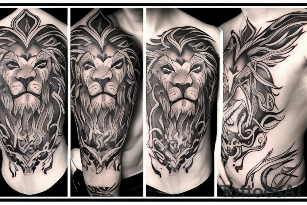 Flaming lion tattoo idea