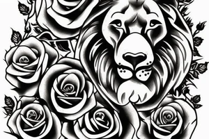 Lion, roses, flames tattoo idea