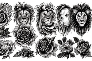Lion, roses, flames tattoo idea