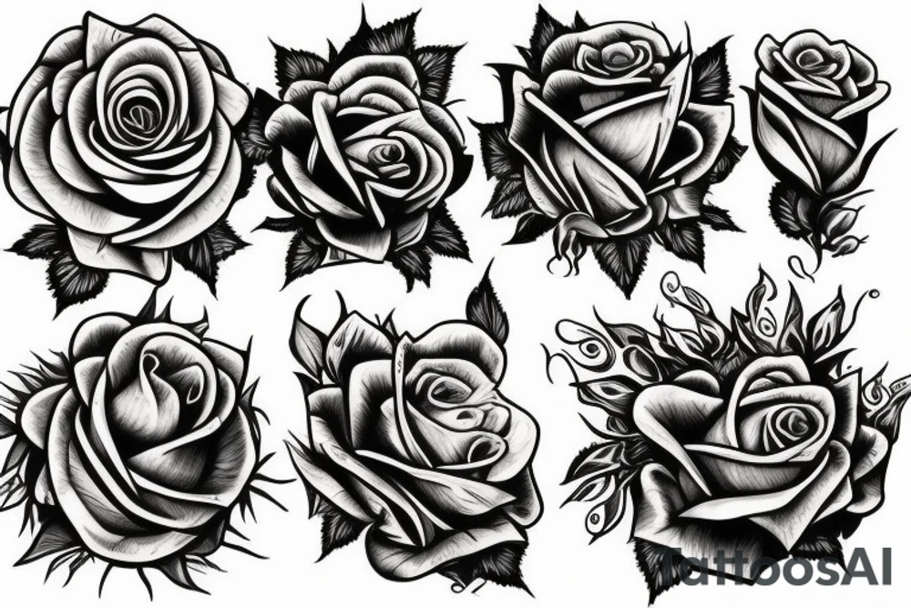 Lion, roses, flames tattoo idea