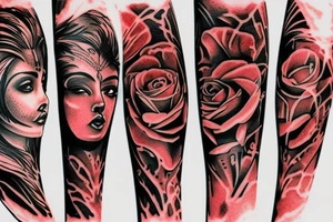 Lion, rose and flame collage tattoo idea