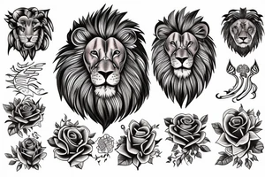 Lion, rose and flame collage tattoo idea
