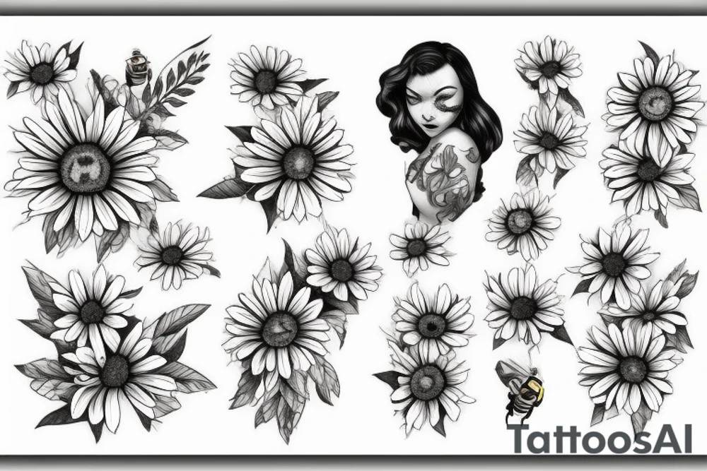 daisy coming through concreate and a bumblebee tattoo idea
