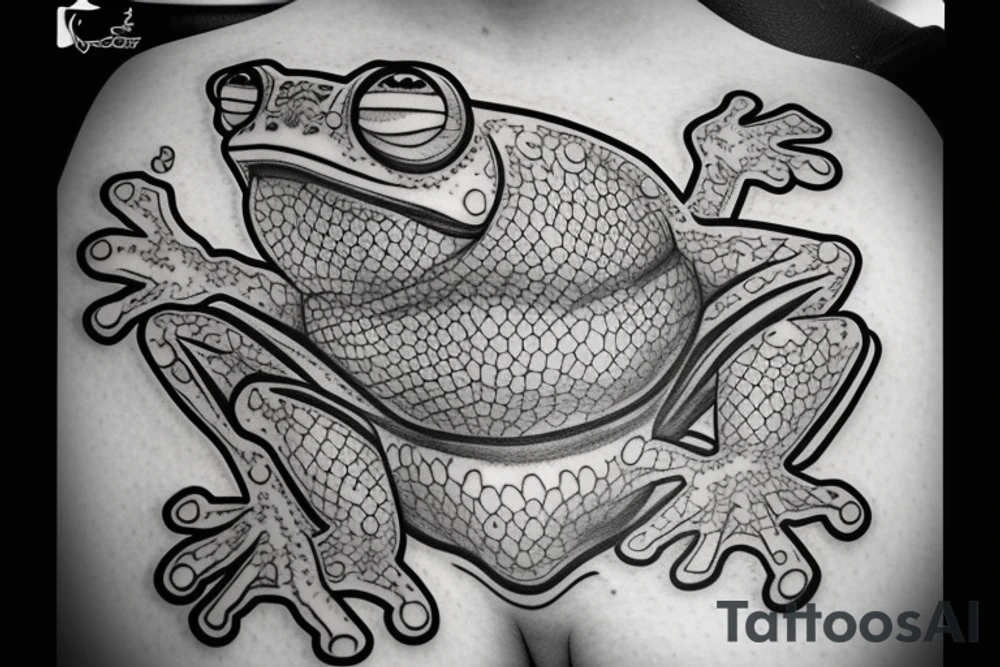 Line art treefrog wearing ninja gear tattoo idea