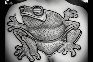 Line art treefrog wearing ninja gear tattoo idea