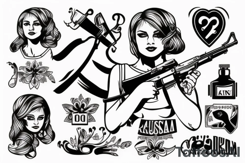 russian girl with ak-47 in kokoshnik tattoo idea