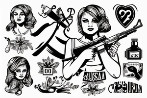 russian girl with ak-47 in kokoshnik tattoo idea