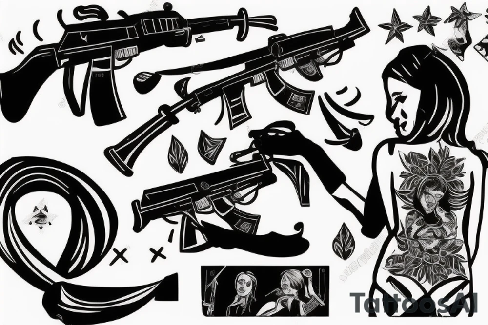 russian girl with ak-47 in kokoshnik tattoo idea