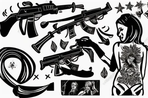 russian girl with ak-47 in kokoshnik tattoo idea
